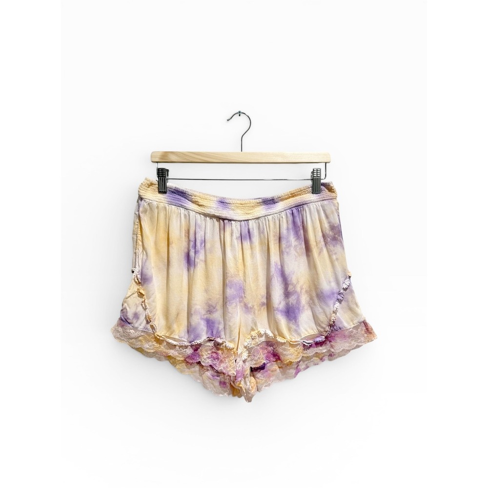 Anthropologie Tie Dye‎ Lace Trim Smocked Lounge Shorts Large